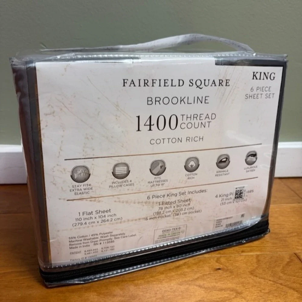 Fairfield Square Collection Brookline 1400-Thread Count 6-Pc King Sheet Set Gray